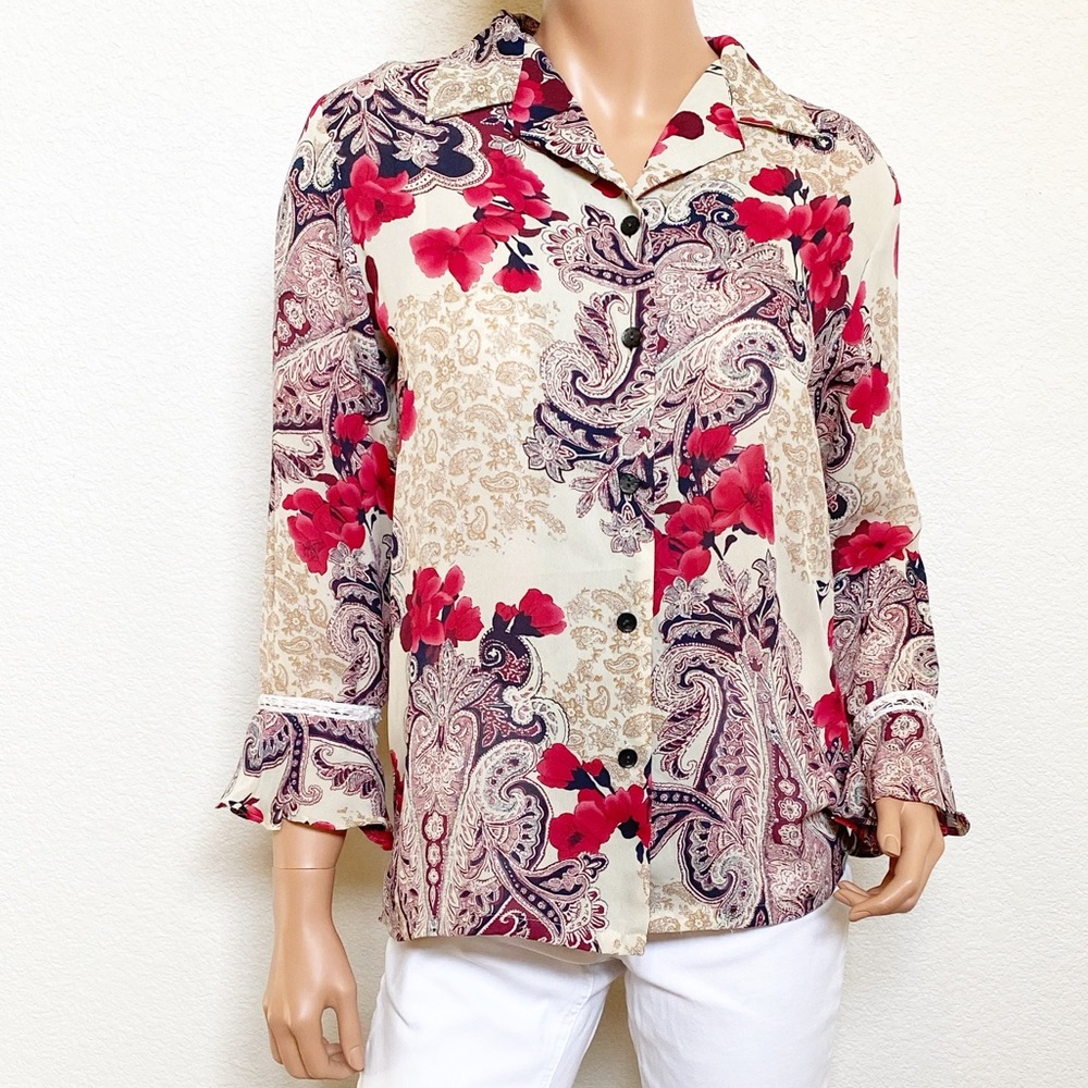SAG HARBOR Ruffle Long Sleeves Floral Blouse